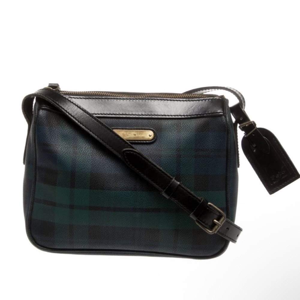 POLO RALPH LAUREN Plaid Shoulder Bag Crossbody Vintage with Luggage Tag